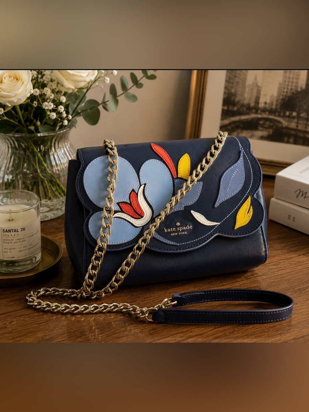 kate spade New York Navy Floral Appliqué Crossbody Bag